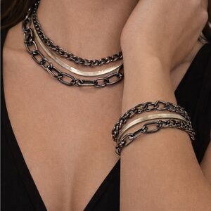 Paparazzi Bold Black and Silver Chain Necklace Set